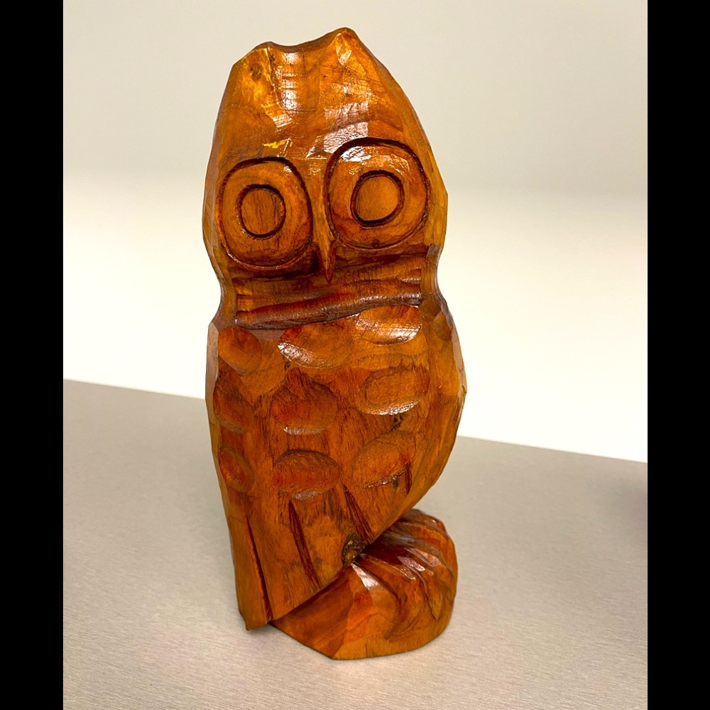 Wood Hand Carved Solid Owl, 11 1/2 inches Tall, great for collectors